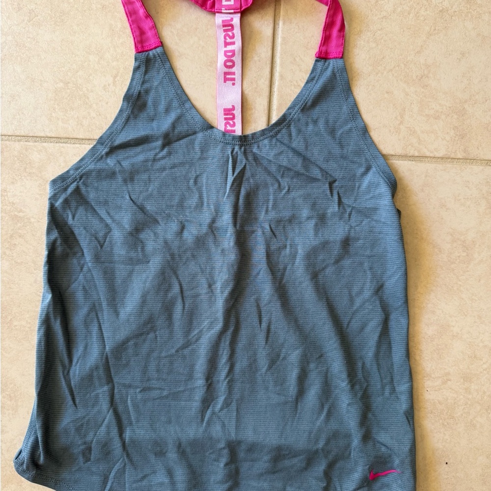 Nike Women's Charcoal and Hot Pink Tank Top